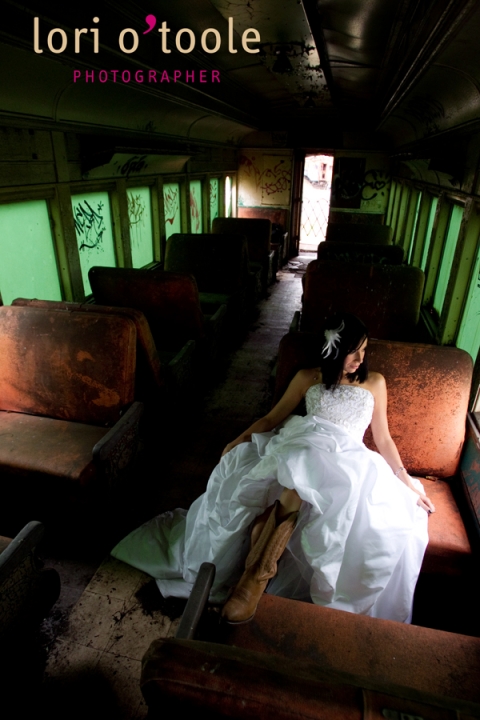 old train trash the dress wedding photos