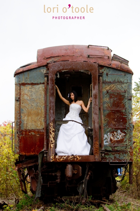 old train trash the dress wedding photos