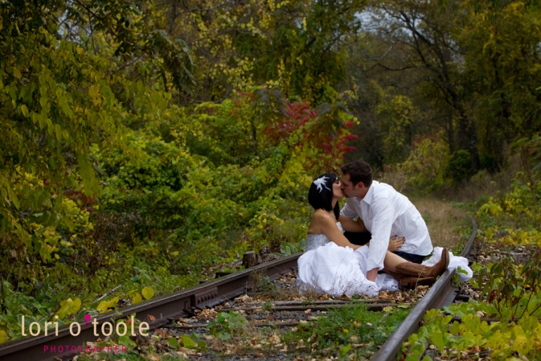 abandoned train tracks trash the dress wedding photos