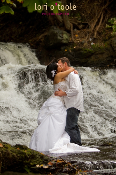 waterfall trash the dress wedding photos