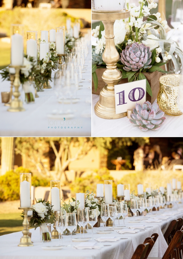 Ritz Carlton Dove Mountain wedding; Lori OToole Photography; Arizona elegant wedding; candles and farm tables