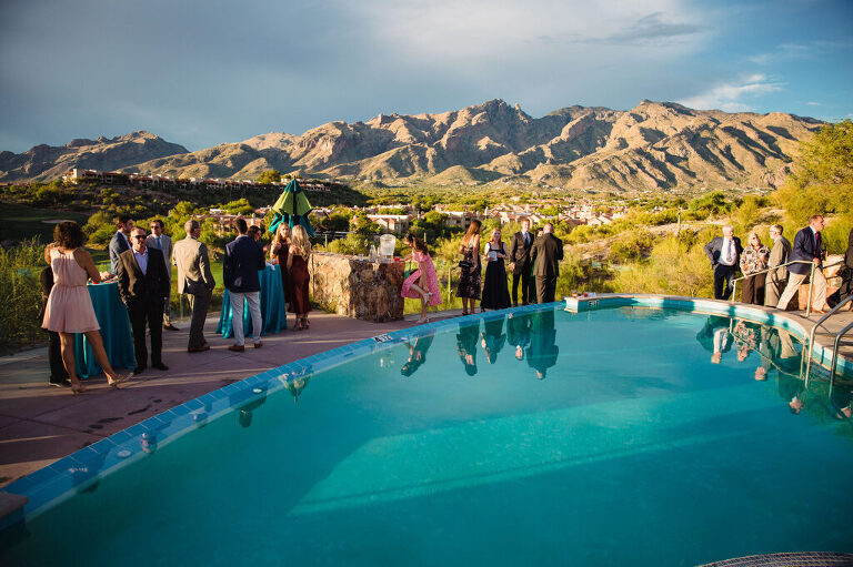 Tucson wedding; pool cocktail hour; Colorful wedding at Hacienda Del Sol; Lori OToole Photography